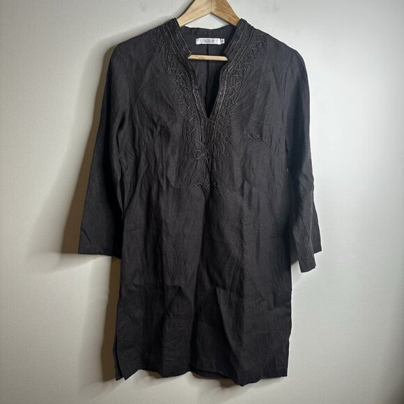 Comptoir Des Cotonniers Brown Linen Tunic Dress EU 40 US 8 Embroidered Boho - Picture 1 of 13